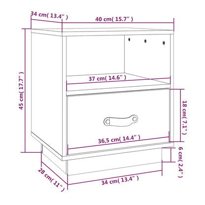 Comodini Grigi 2 pz 40x34x45 cm in Legno Massello di Pino