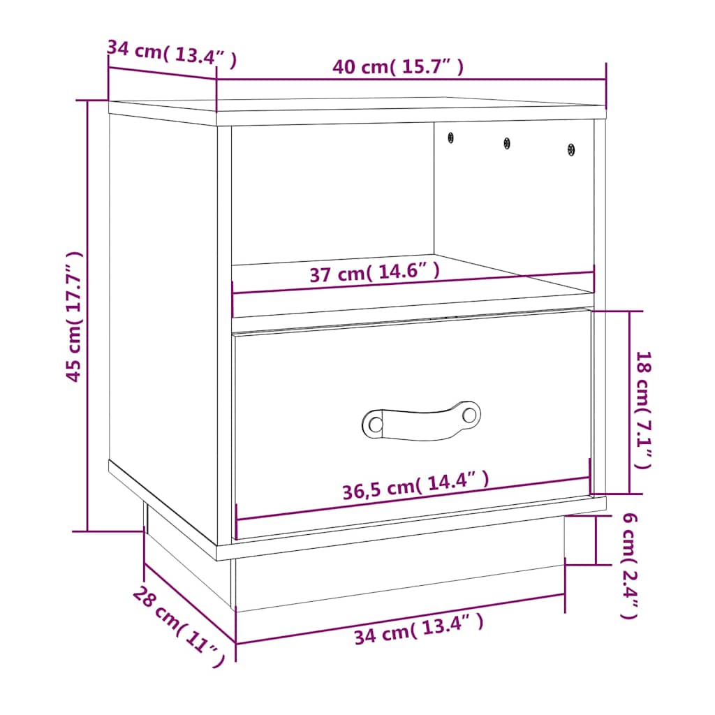 Comodini Grigi 2 pz 40x34x45 cm in Legno Massello di Pino