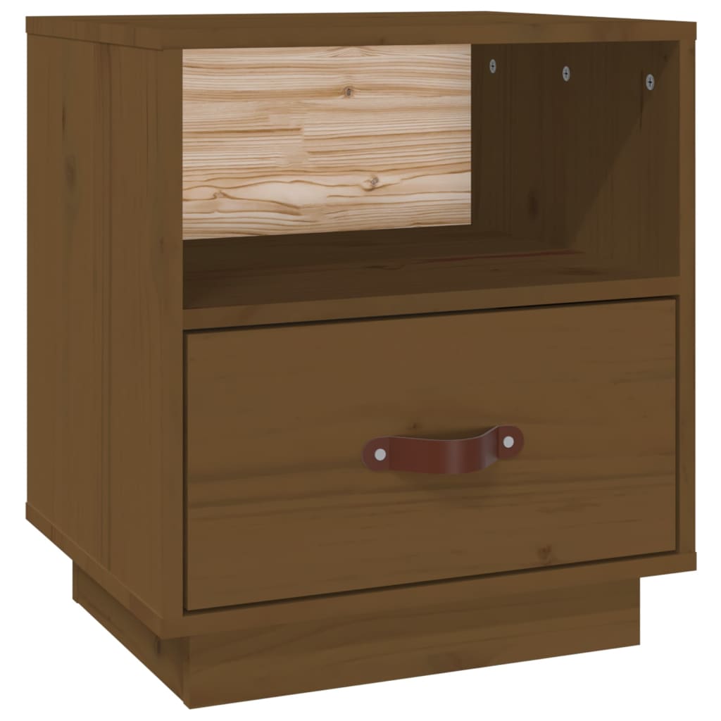 Comodino Marrone Ambrato 40x34x45 cm in Legno Massello di Pino