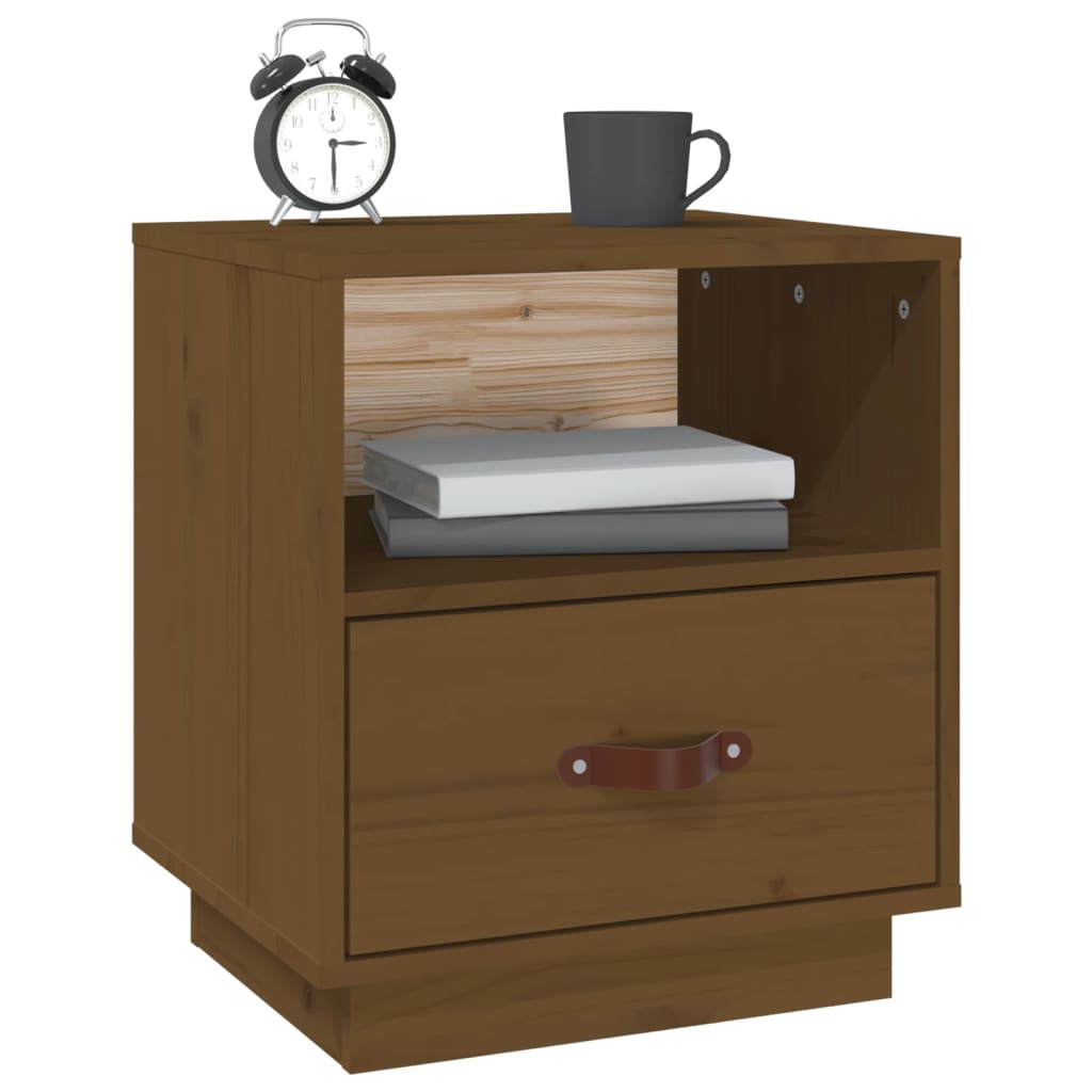 Comodino Marrone Ambrato 40x34x45 cm in Legno Massello di Pino