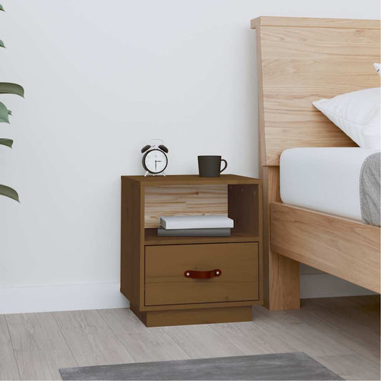 Comodino Marrone Ambrato 40x34x45 cm in Legno Massello di Pino