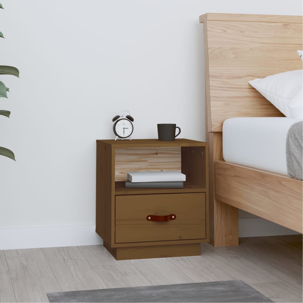 Comodino Marrone Ambrato 40x34x45 cm in Legno Massello di Pino