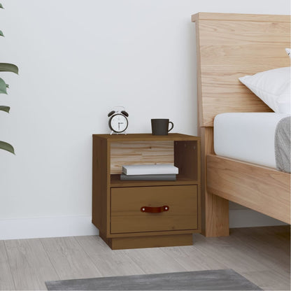 Comodino Marrone Ambrato 40x34x45 cm in Legno Massello di Pino