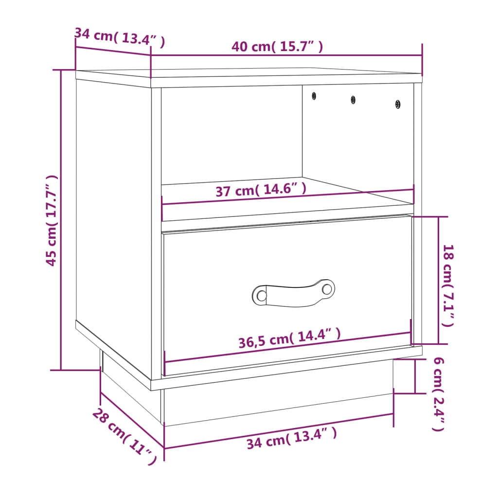 Comodini 2 pz ambra 40x34x45 cm in Legno Massello di Pino