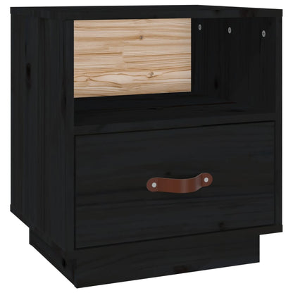 Comodino Nero 40x34x45 cm in Legno Massello di Pino - homemem39