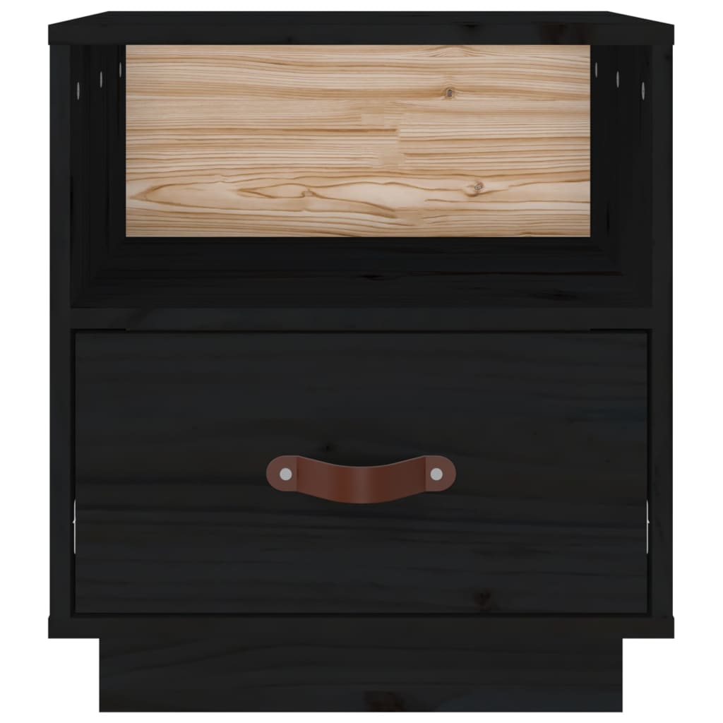 Comodino Nero 40x34x45 cm in Legno Massello di Pino - homemem39