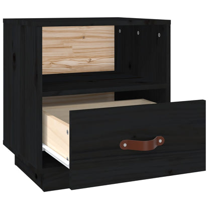Comodino Nero 40x34x45 cm in Legno Massello di Pino - homemem39