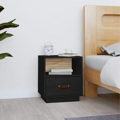 Comodino Nero 40x34x45 cm in Legno Massello di Pino - homemem39