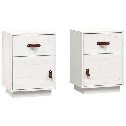 Comodini Bianchi 2 pz 40x34x55 cm in Legno Massello di Pino - homemem39