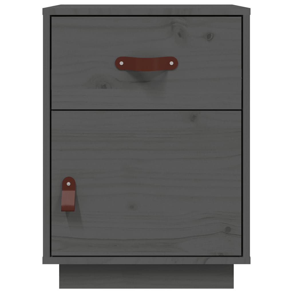 Comodini Grigi 2 pz 40x34x55 cm in Legno Massello di Pino - homemem39