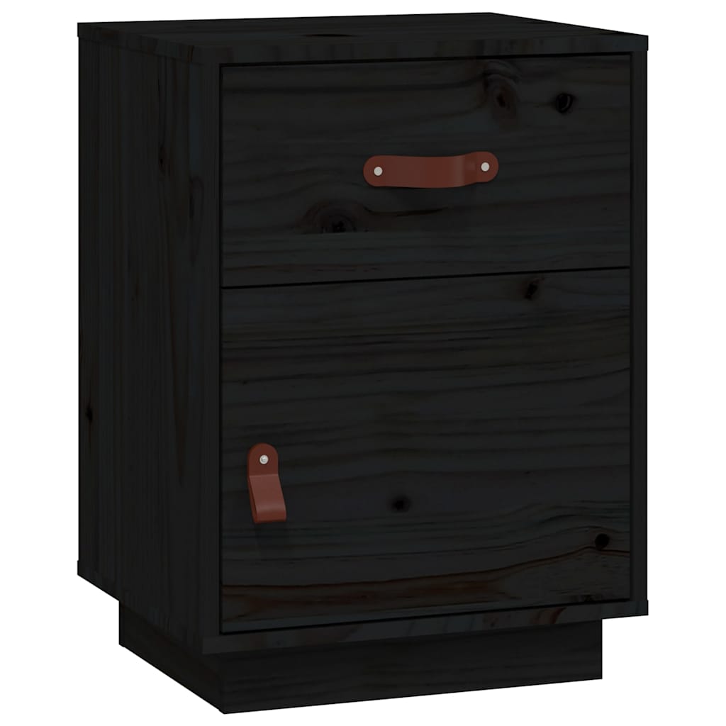 Comodino Nero 40x34x55 cm in Legno Massello di Pino - homemem39