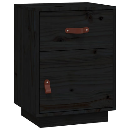 Comodino Nero 40x34x55 cm in Legno Massello di Pino - homemem39