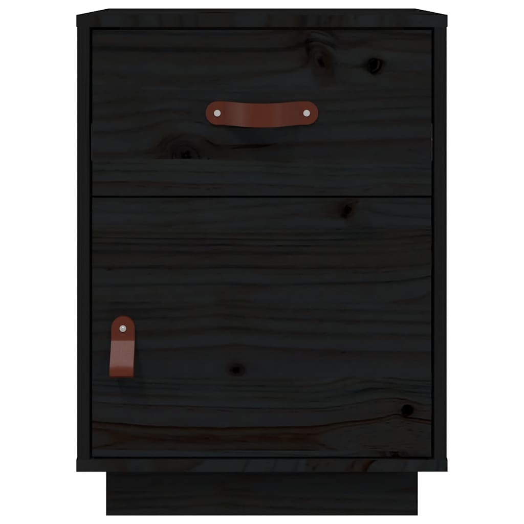Comodino Nero 40x34x55 cm in Legno Massello di Pino - homemem39