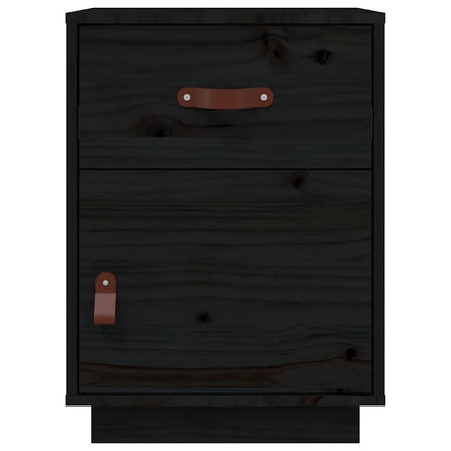 Comodino Nero 40x34x55 cm in Legno Massello di Pino - homemem39