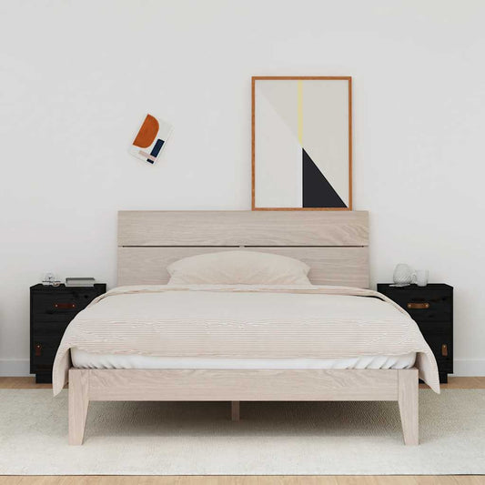 Comodini Neri 2 pz 40x34x55 cm in Legno Massello di Pino - homemem39