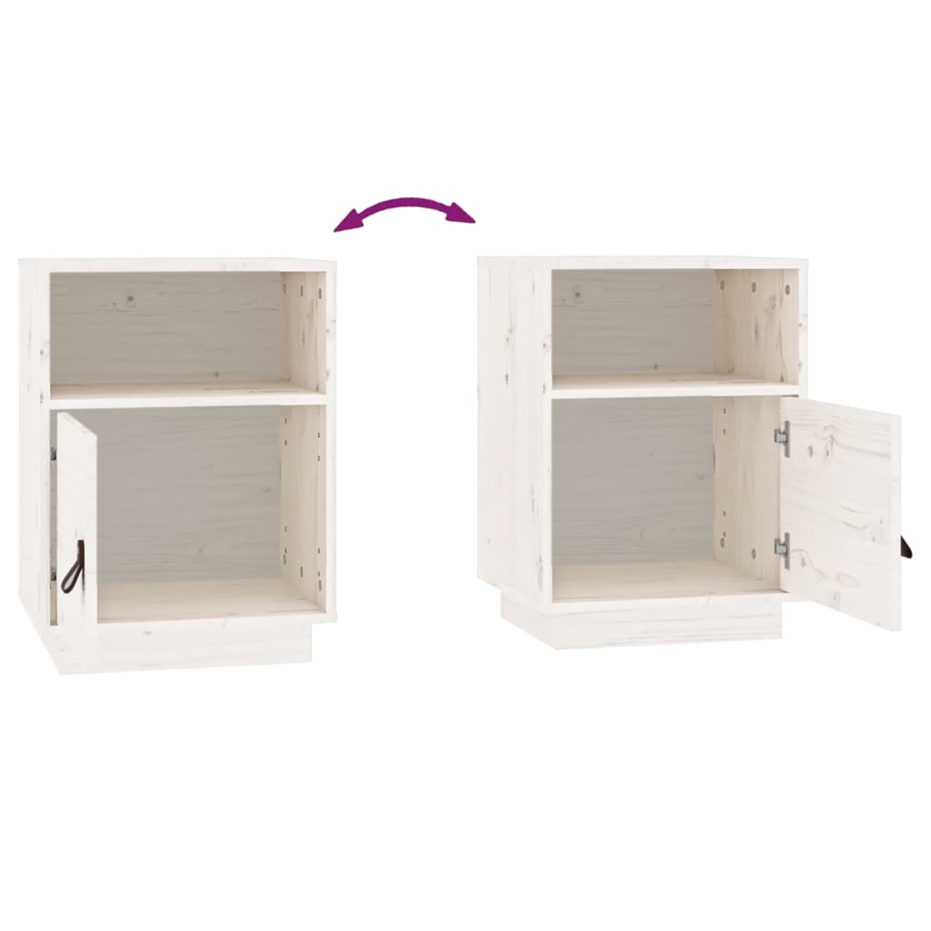 Comodino Bianco 40x34x55 cm in Legno Massello di Pino - homemem39