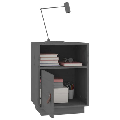 Comodini Grigi 2 pz 40x34x55 cm in Legno Massello di Pino - homemem39