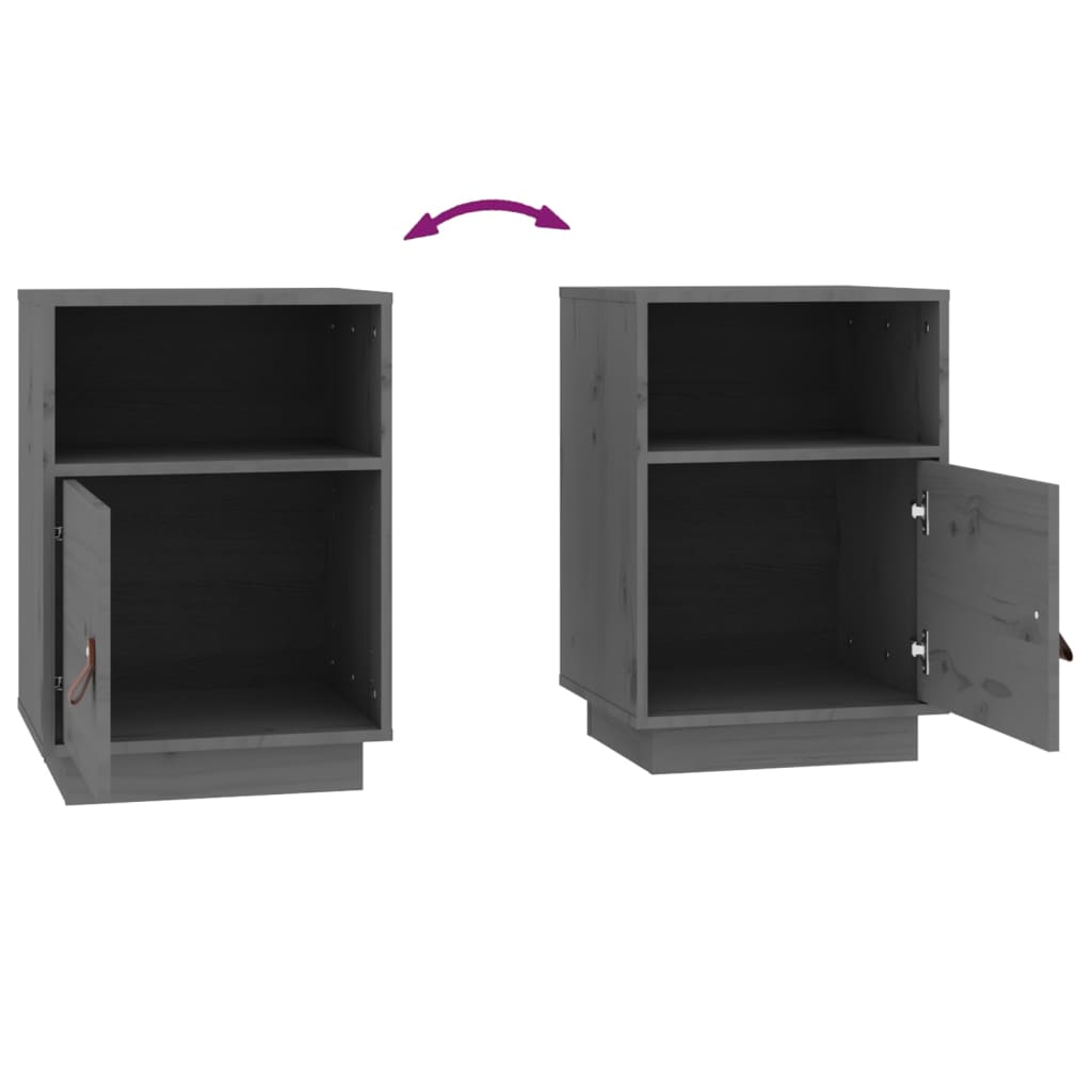 Comodini Grigi 2 pz 40x34x55 cm in Legno Massello di Pino - homemem39