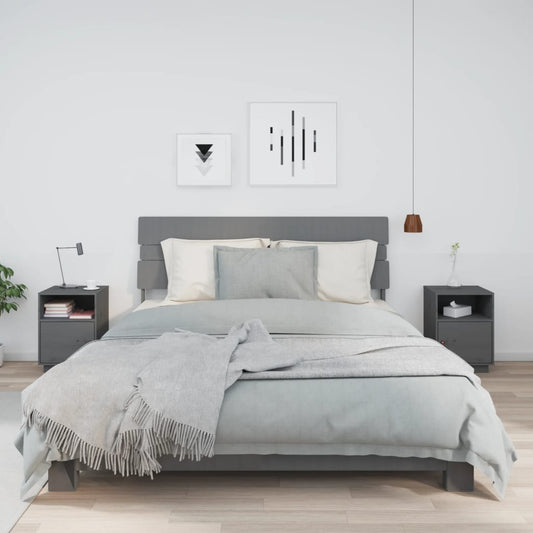 Comodini Grigi 2 pz 40x34x55 cm in Legno Massello di Pino - homemem39