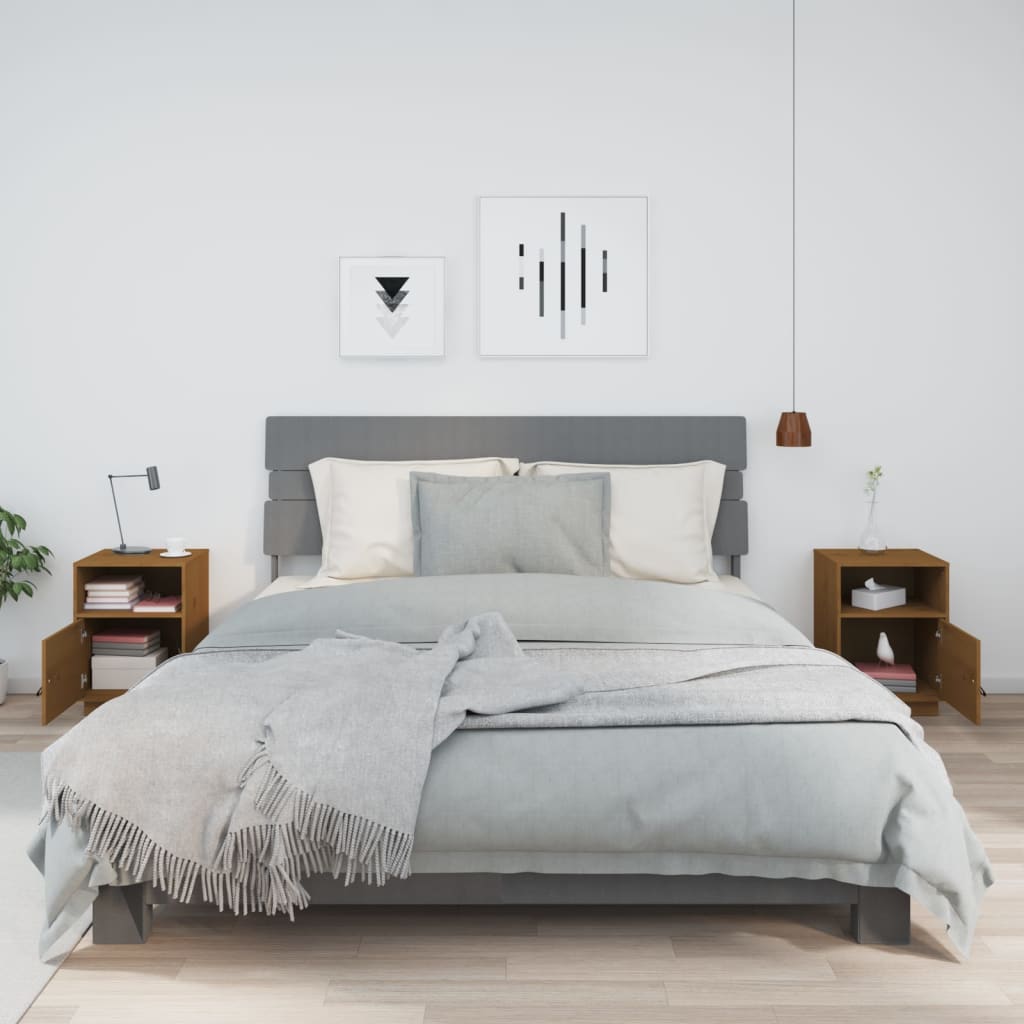Comodini Ambrati 2 pz 40x34x55 cm in Legno Massello di Pino - homemem39