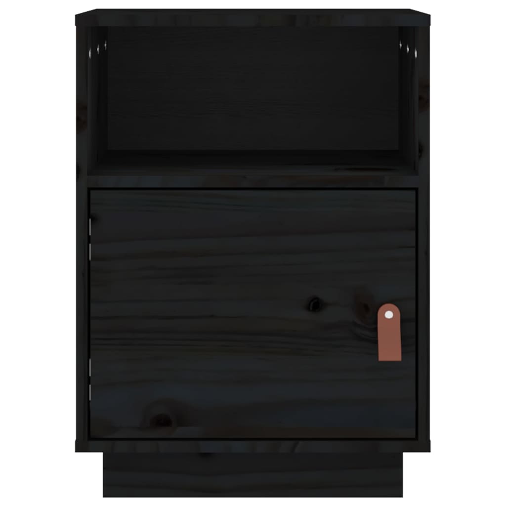 Comodino Nero 40x34x55 cm in Legno Massello di Pino - homemem39