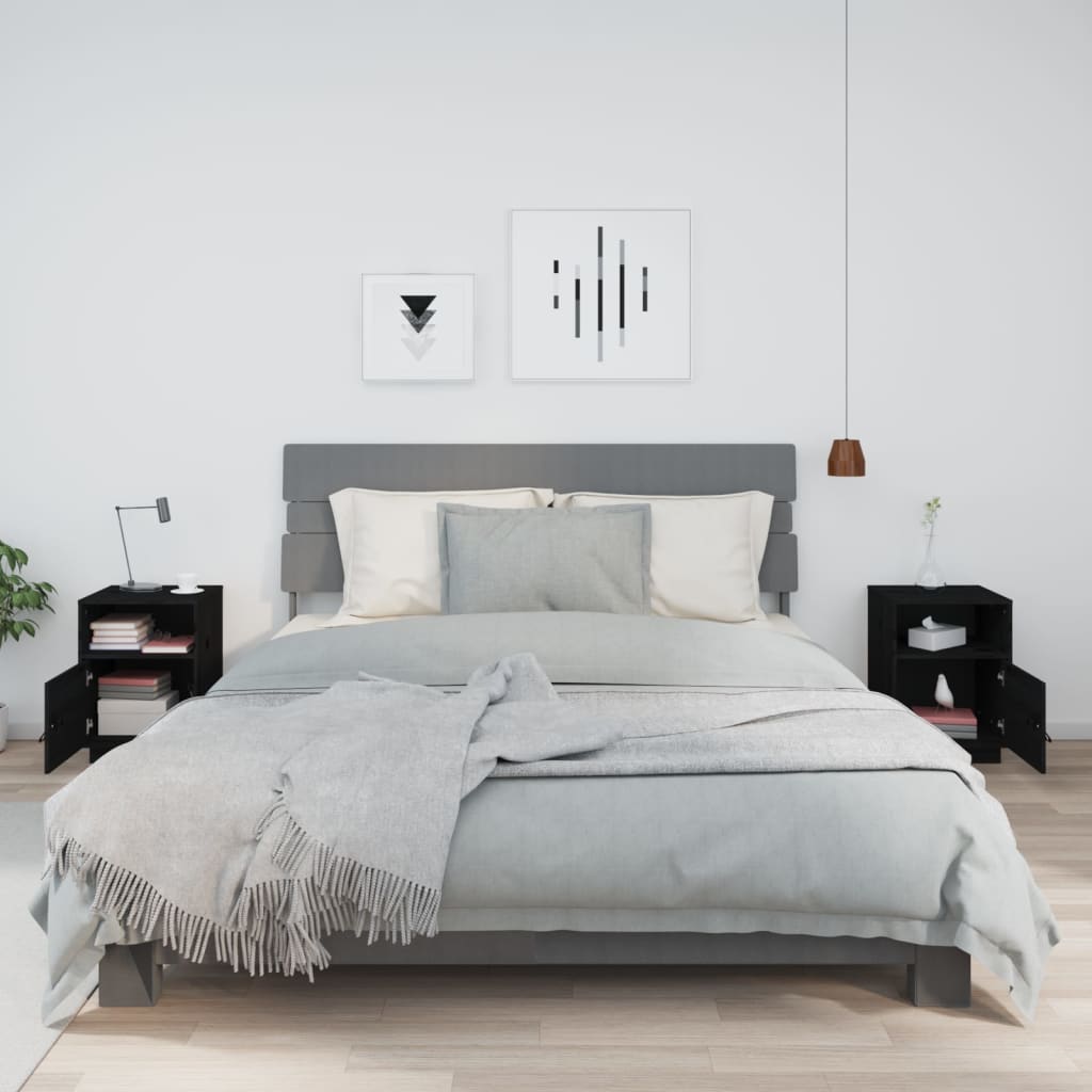 Comodini Neri 2 pz 40x34x55 cm in Legno Massello di Pino - homemem39