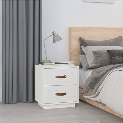 Comodino Bianco 40x34x45 cm in Legno Massello di Pino - homemem39