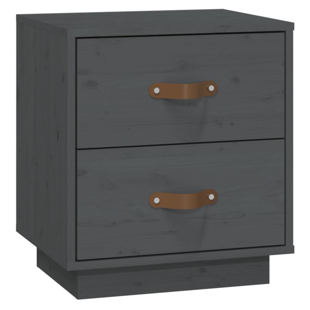 Comodino Grigio 40x34x45 cm in Legno Massello di Pino - homemem39