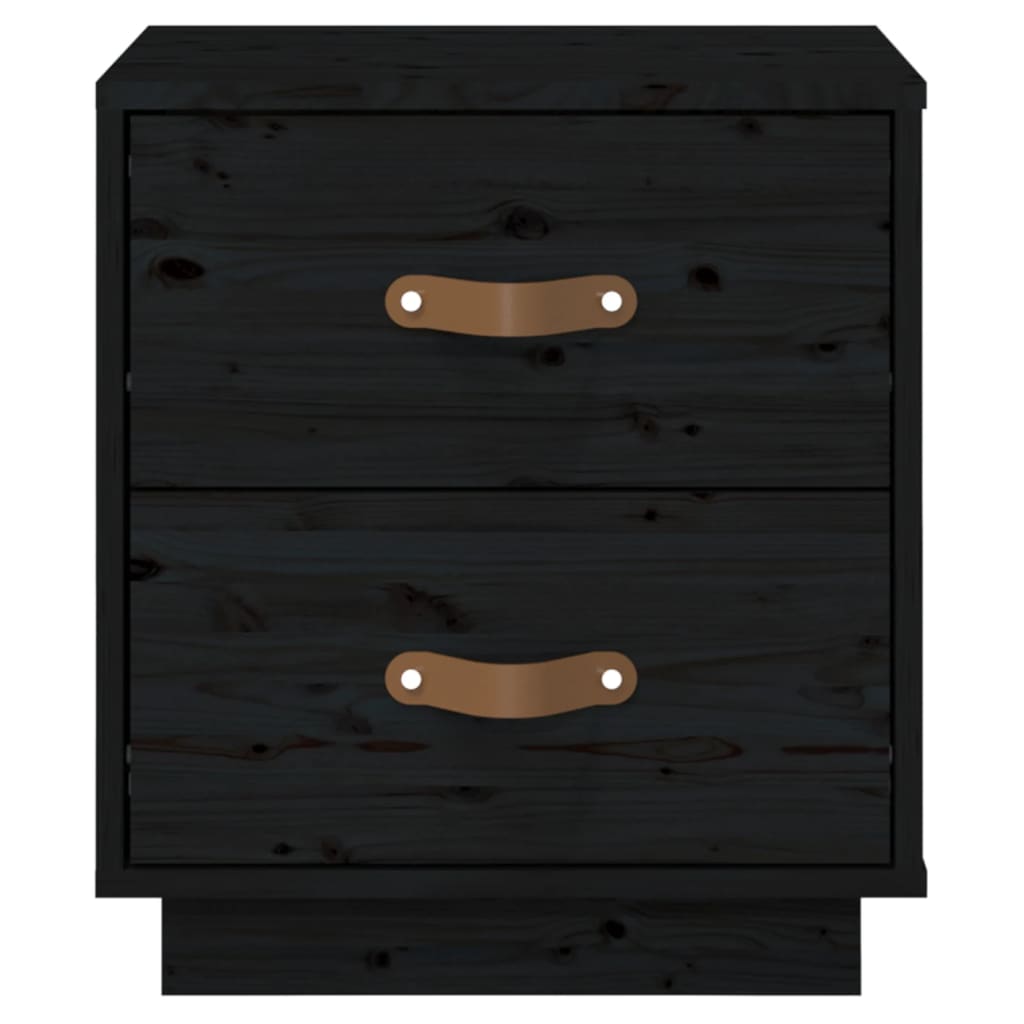 Comodino Nero 40x34x45 cm in Legno Massello di Pino - homemem39