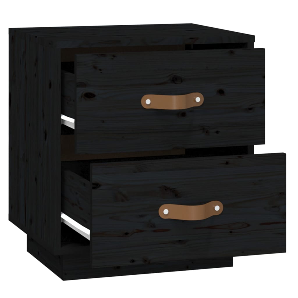 Comodino Nero 40x34x45 cm in Legno Massello di Pino - homemem39