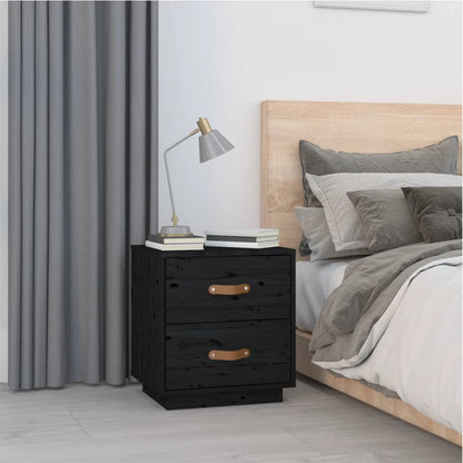 Comodino Nero 40x34x45 cm in Legno Massello di Pino - homemem39