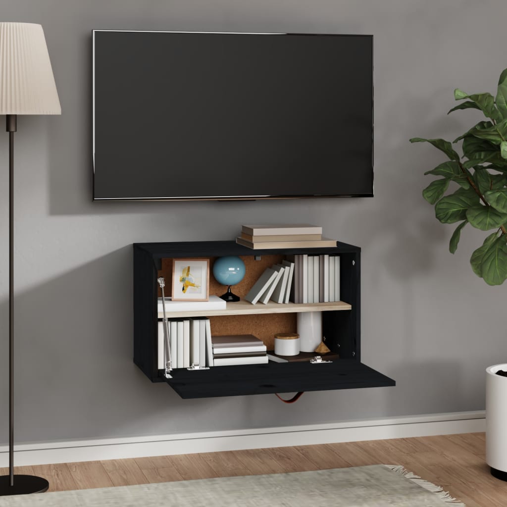 Pensile Nero 60x30x35 cm in Legno Massello di Pino