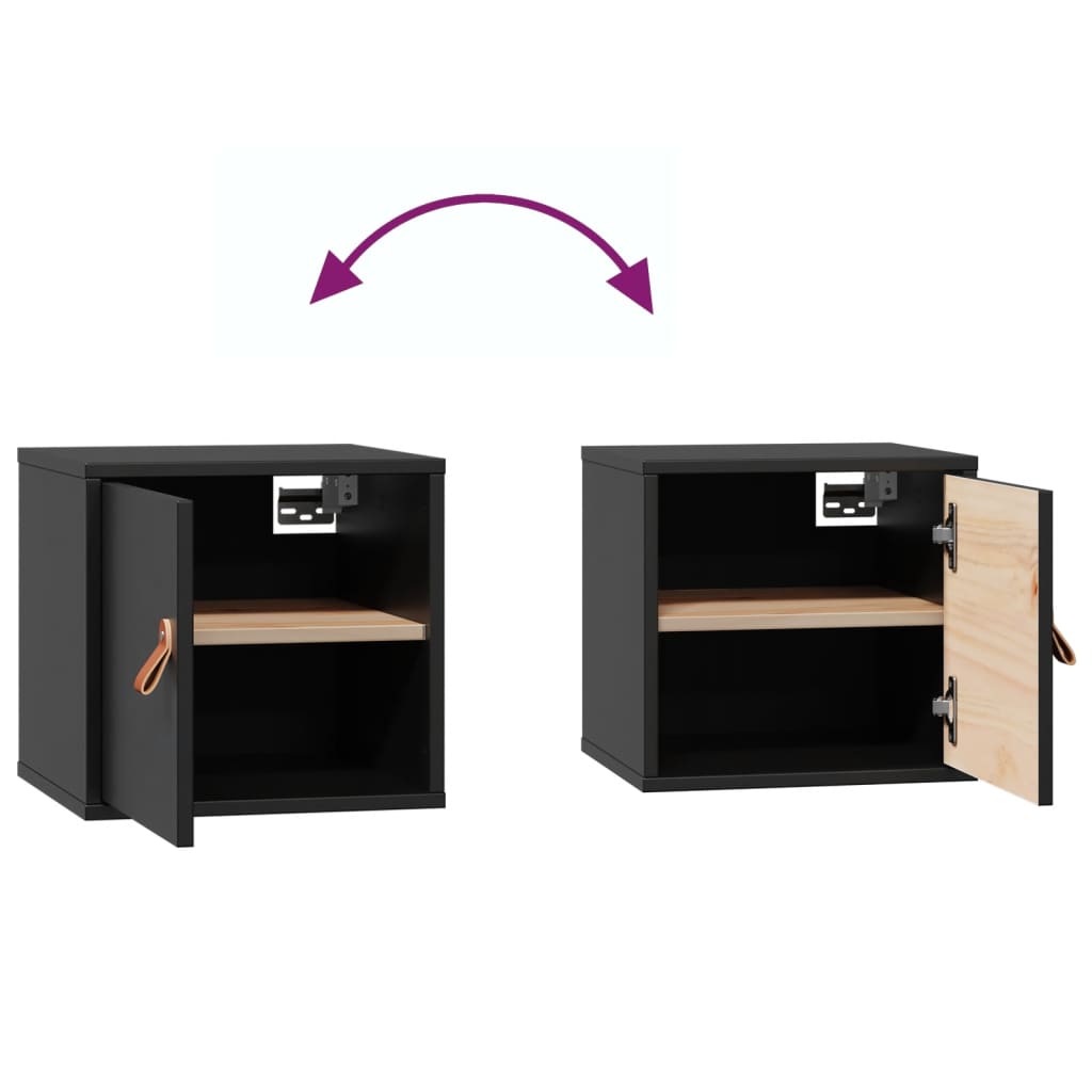 Pensili 2pz Neri 31,5x30x30 cm in Legno Massello di Pino - homemem39