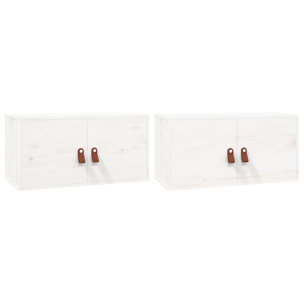 Pensili 2 pz Bianchi 60x30x30 cm in Legno Massello di Pino