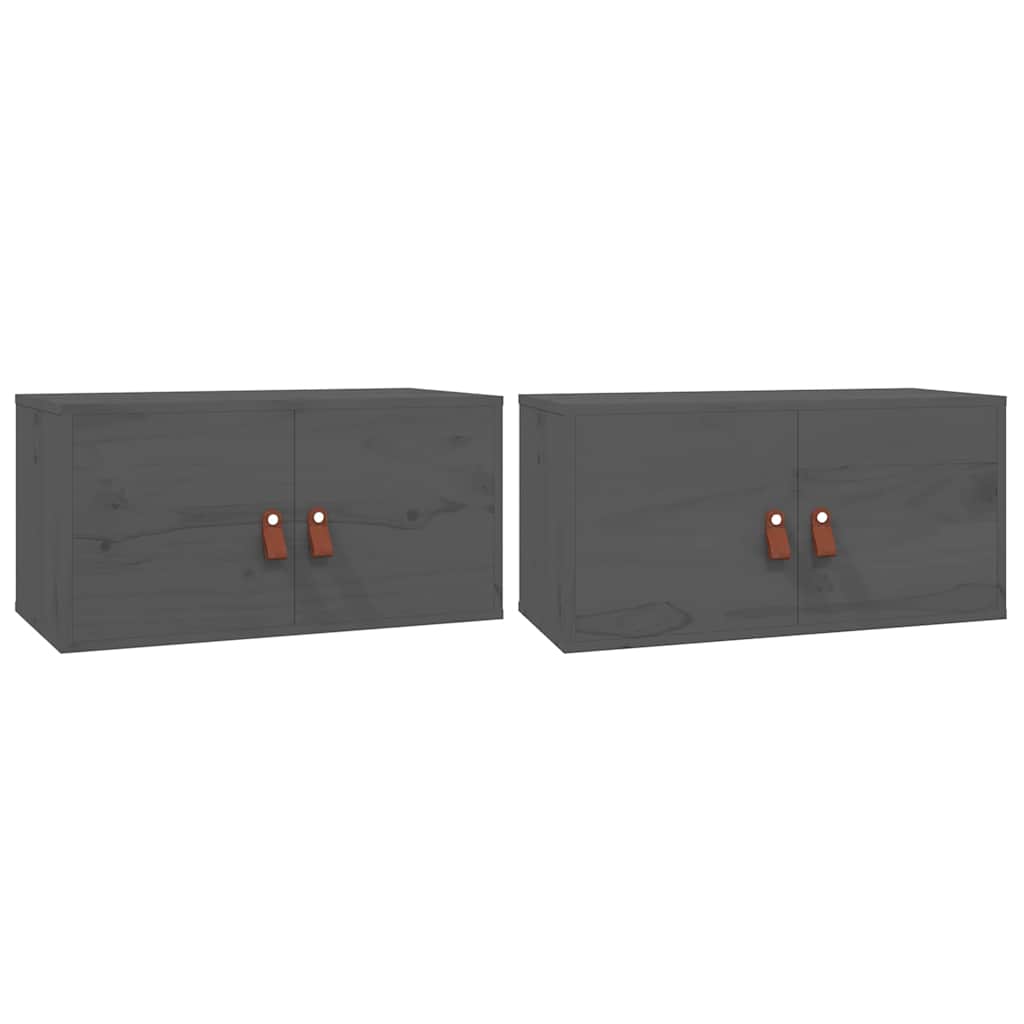 Pensili 2 pz Grigi 60x30x30 cm in Legno Massello di Pino