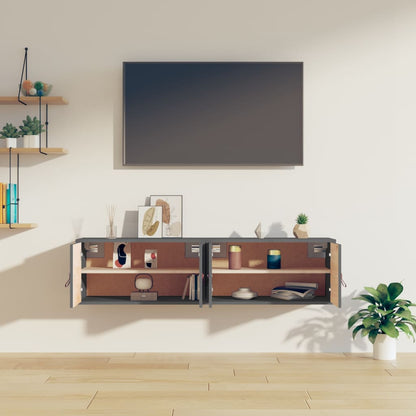 Pensili 2 pz Grigi 60x30x30 cm in Legno Massello di Pino