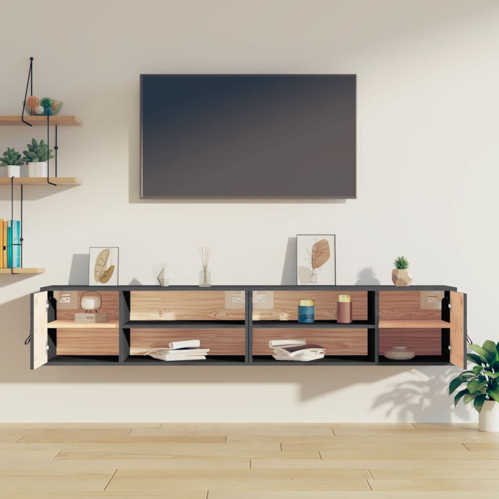 Pensili 2 pz Grigi 80x30x30 cm in Legno Massello di Pino | homemem39