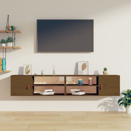 Pensili 2 pz Marrone ambra 80x30x30cm in Legno Massello di Pino | homemem39