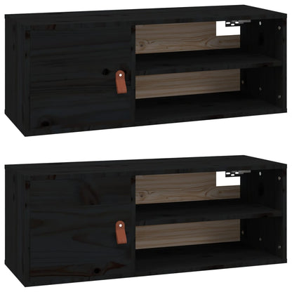Pensili 2 pz Neri 80x30x30 cm in Legno Massello di Pino | homemem39