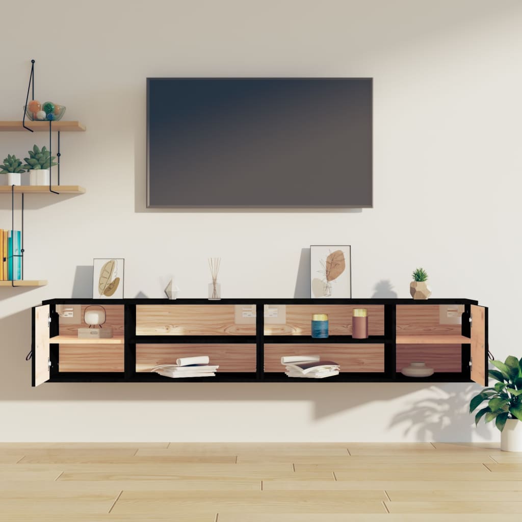 Pensili 2 pz Neri 80x30x30 cm in Legno Massello di Pino | homemem39