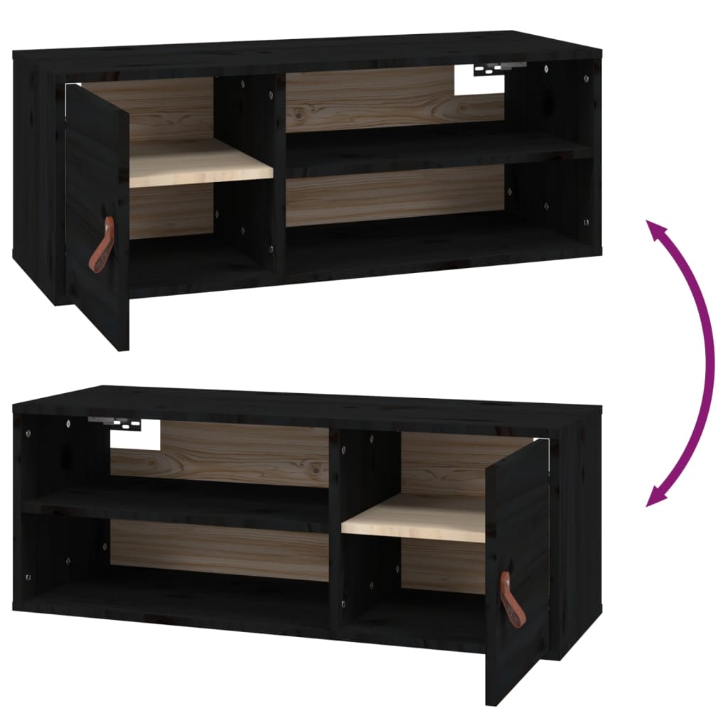 Pensili 2 pz Neri 80x30x30 cm in Legno Massello di Pino | homemem39