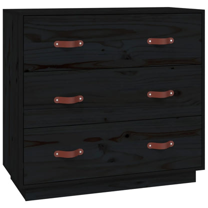 Credenza Nera 80x40x75 cm in Legno Massello di Pino - homemem39