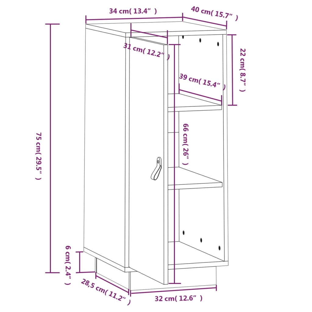 Credenza 34x40x75 cm in Legno Massello di Pino - homemem39