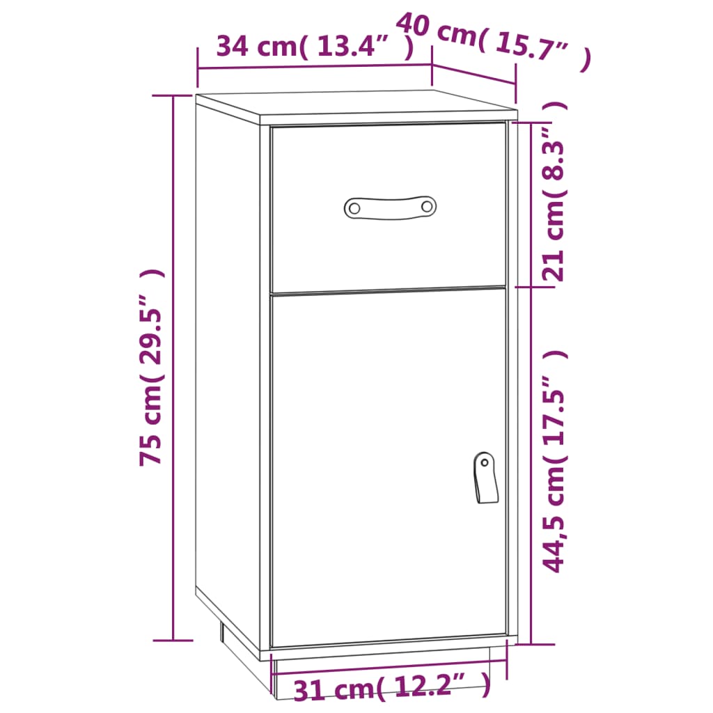 Credenza 34x40x75 cm in Legno Massello di Pino - homemem39