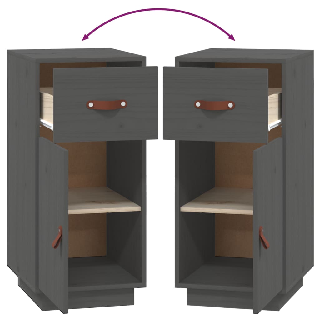 Credenza Grigia 34x40x75 cm in Legno Massello di Pino