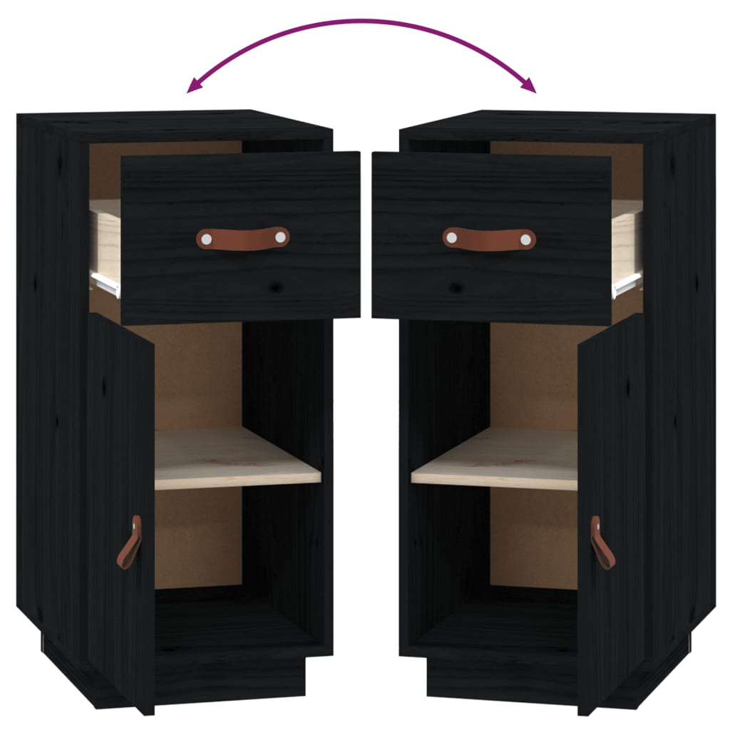 Credenza Nera 34x40x75 cm in Legno Massello di Pino