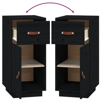 Credenza Nera 34x40x75 cm in Legno Massello di Pino