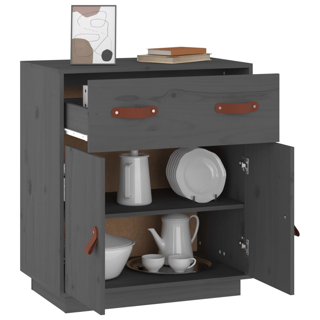 Credenza Grigia 65,5x40x75 cm in Legno Massello di Pino