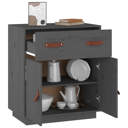 Credenza Grigia 65,5x40x75 cm in Legno Massello di Pino