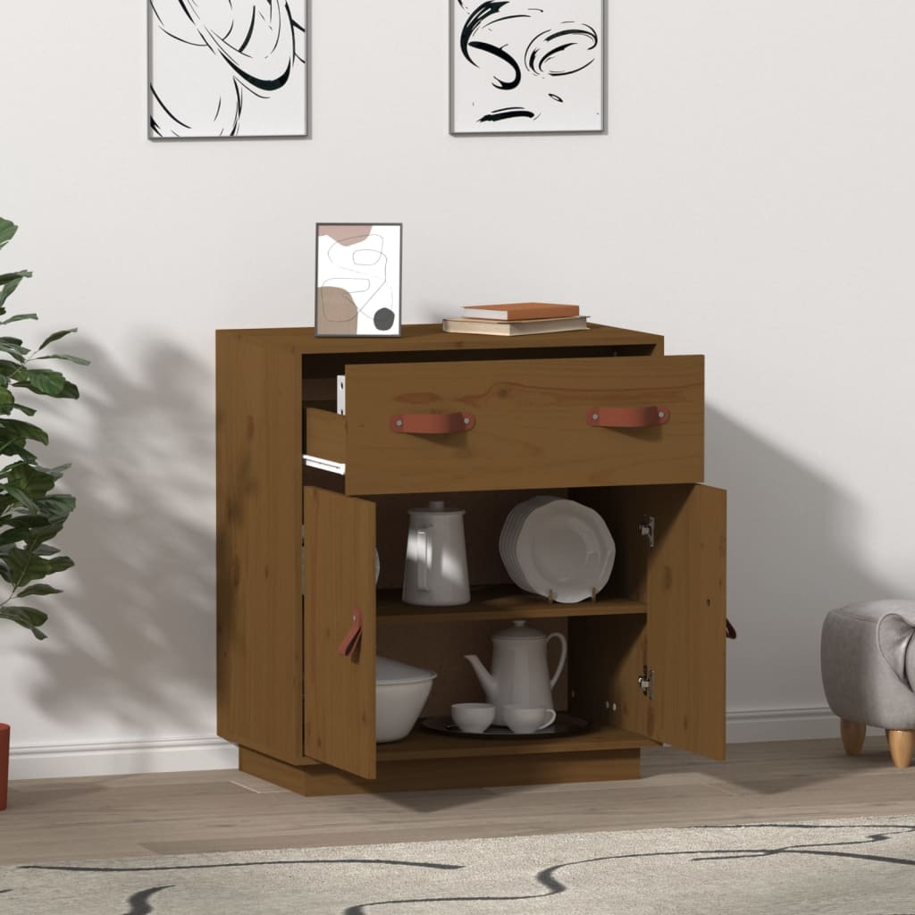 Credenza Ambrata 65,5x40x75 cm in Legno Massello di Pino